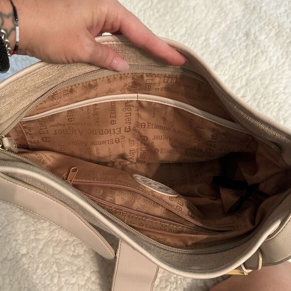 Vintage 90s Etienne Aigner Shoulder Bag Neutral Beige Textured Jute Barbiecore - Picture 10 of 16